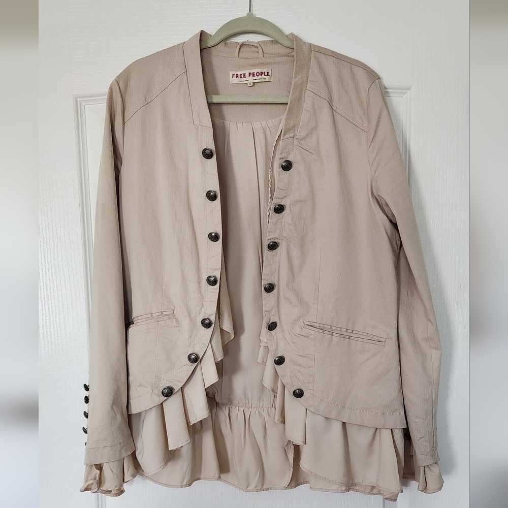 Free People Cream Blazer with Ruched Details
